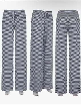 Striped Wide-Leg Lounge Pajama Pants - Navy & White